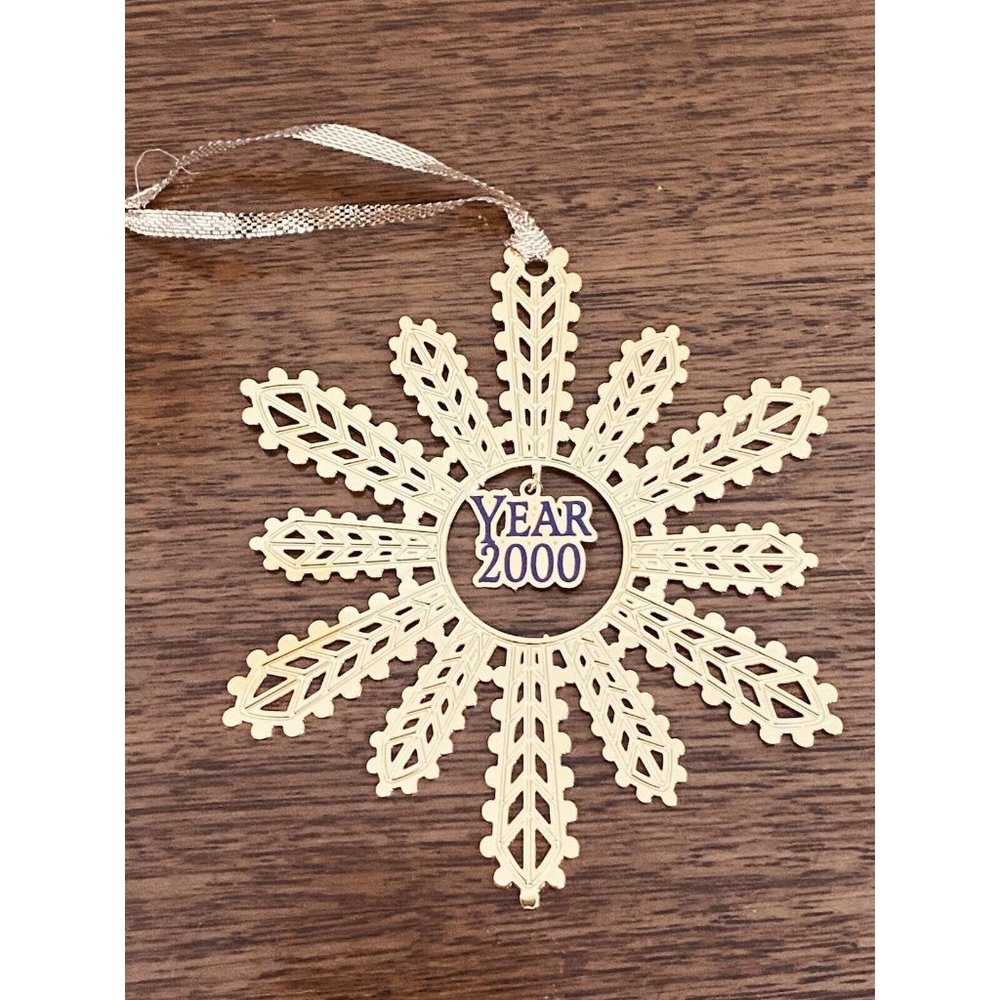 Brass Filigree Snowflake Year 2000 Ornament